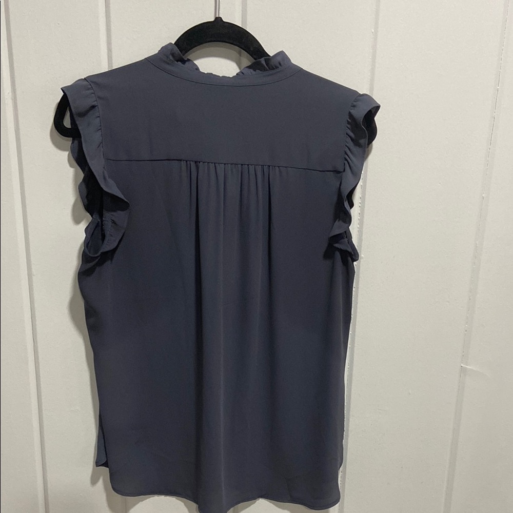 LOFT Gray Sleeveless Ruffled Blouse with Mandarin Collar - Picture 4 of 4